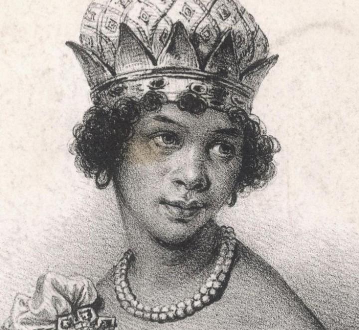 Queen Nzinga Mbande was one of the greatest female warriors in Africa. This is a Portrait of Queen Nzinga Mbande with a foreign crown.