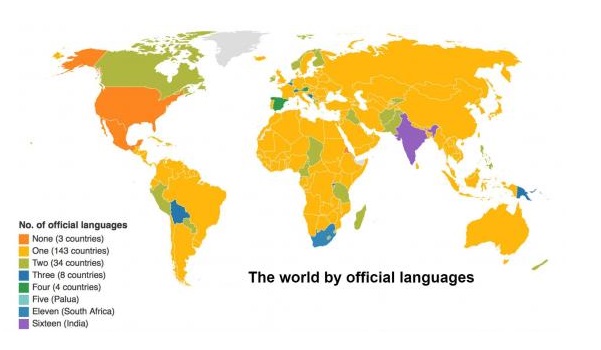 An interactive chart showing the world by official languages
