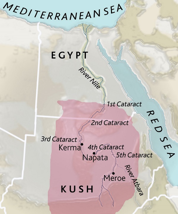 A visual representation of the kingdom of Kush and across modern African borders