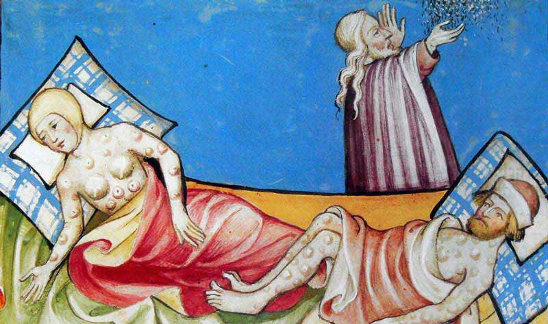 A Depiction of the Black Death from the Toggenburg Bible (Switzerland), 1411.