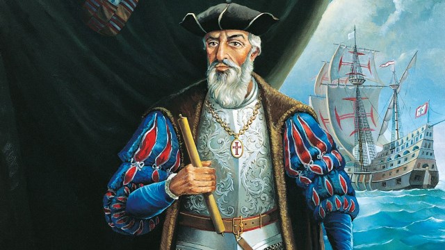 A portrait illustration of Vasco da Gama.