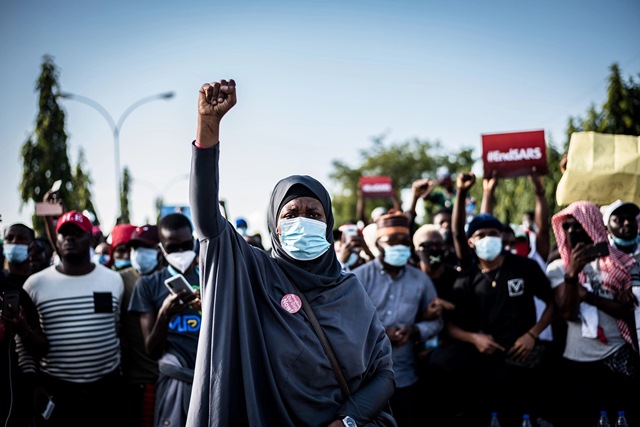 Nigerians have become dillusioned with the government and seek to address their grievances. This is a picture of the EndSars protest in 2020.