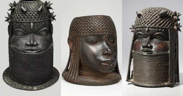 Nigerian tribal arts - Benin Bronze Sculptures depicting heads of kings